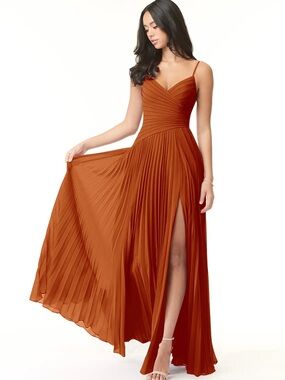 Azazie Paprika Vini Pleated Chiffon Maxi Dress